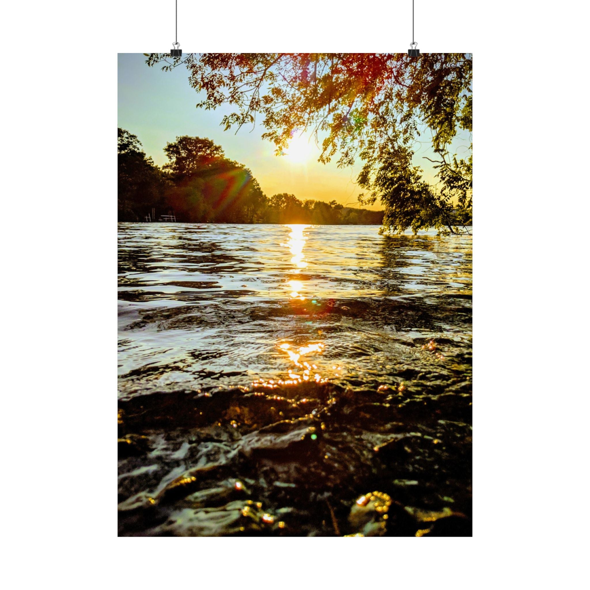 Matte Vertical Poster — Golden Lake Sunset Photography Print