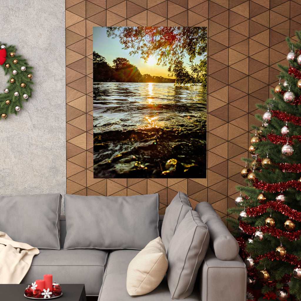 Matte Vertical Poster — Golden Lake Sunset Photography Print