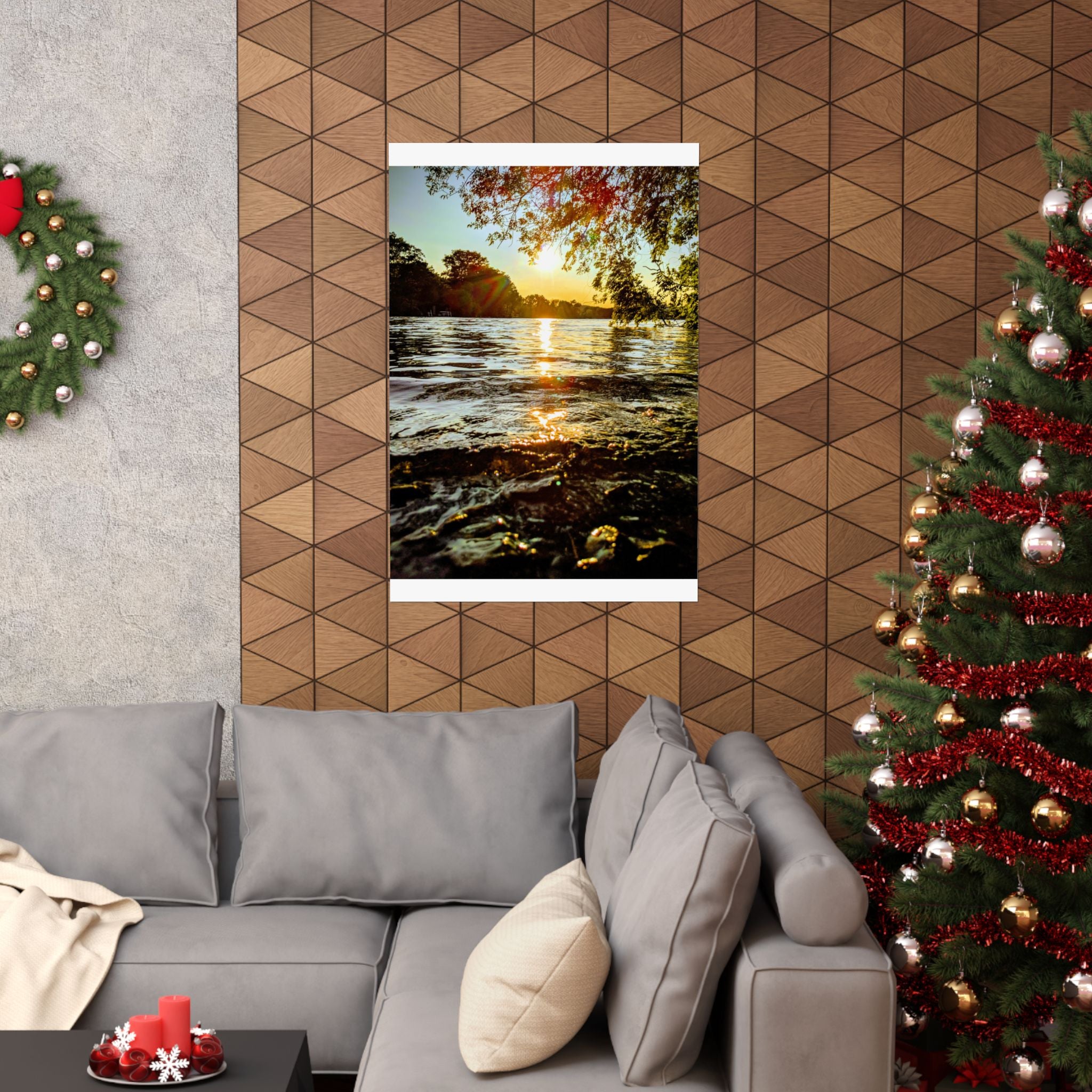 Matte Vertical Poster — Golden Lake Sunset Photography Print