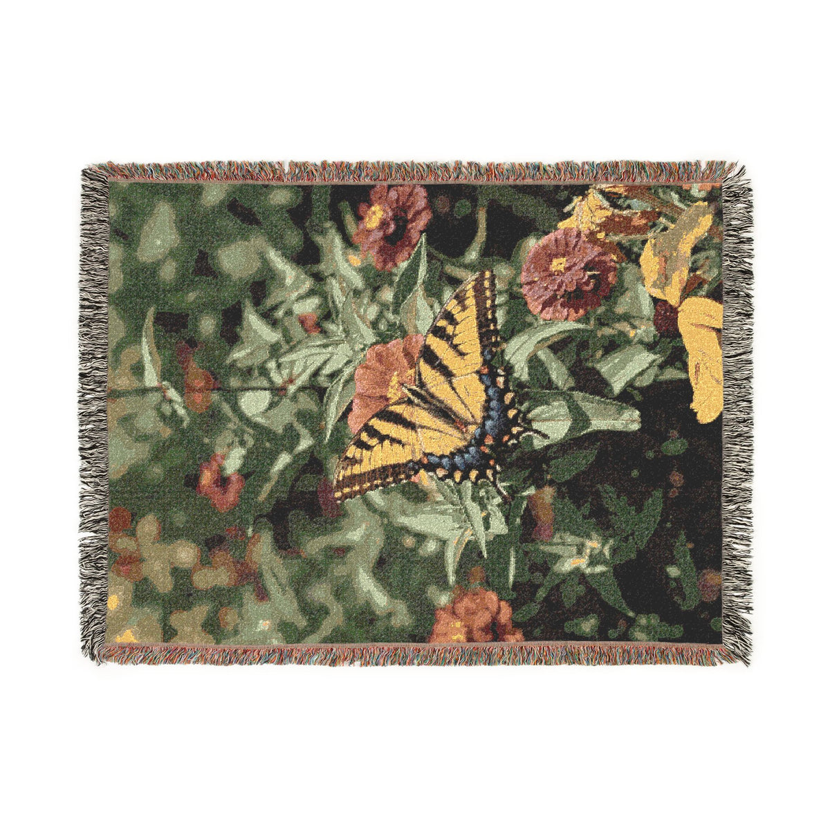 Butterfly Garden Woven Throw Blanket — Floral Cotton Sofa Blanket, Nature Home Decor