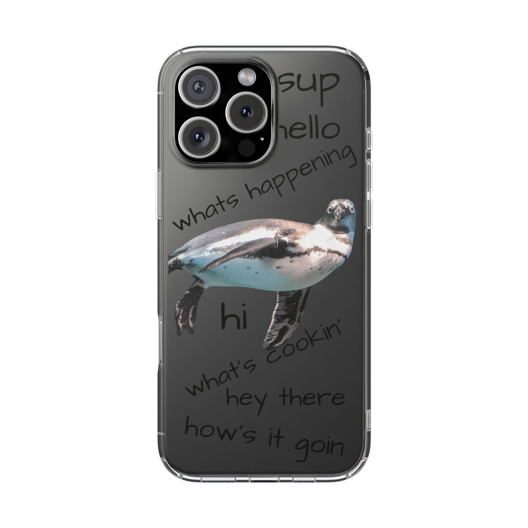 Clear Penguin iPhone Case — Cute Floating Penguin Wildlife Design, Impact-Resistant Clear Phone Cover, Bird Lover Gift