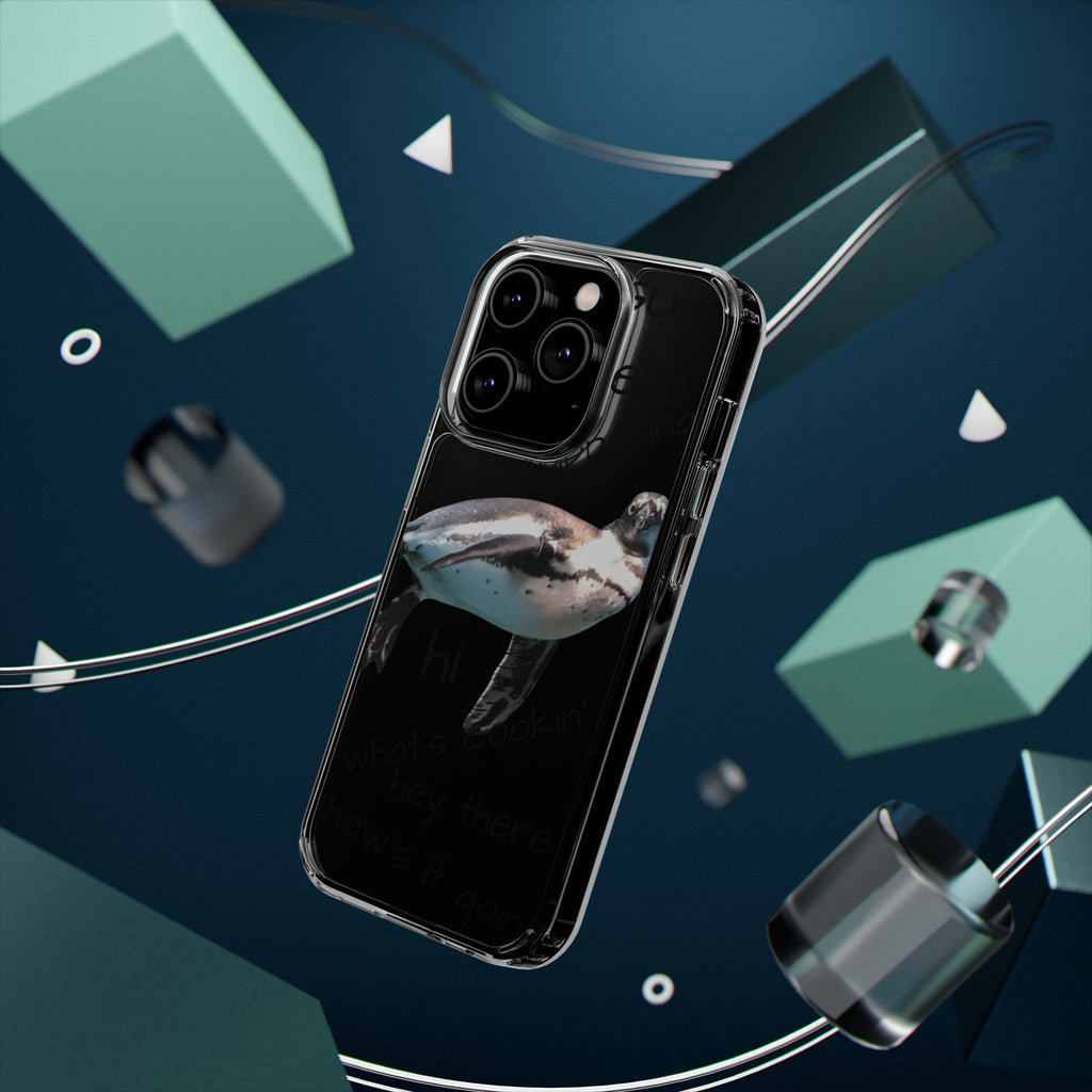 Clear Penguin Phone Case — Cute Floating Penguin with Casual Greetings, Clear Impact‑Resistant iPhone Case