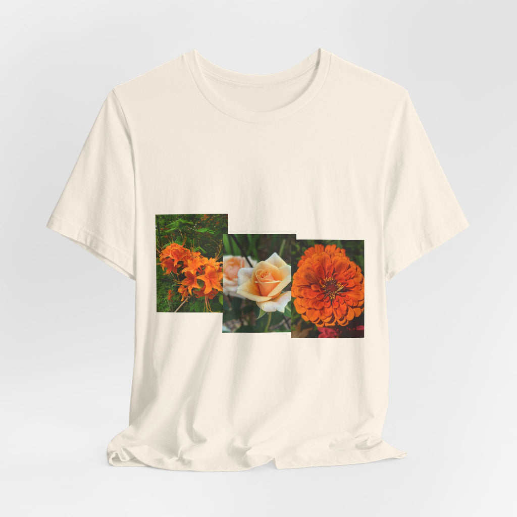 Floral Triptych Tee — Orange Rose & Marigold Graphic T-Shirt