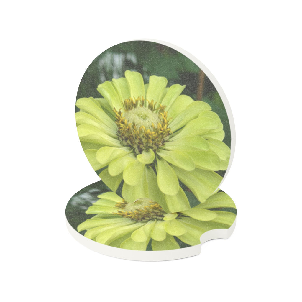 Yellow Zinnia Soapstone Car Coaster — Floral Drink Holder for Cupholders
