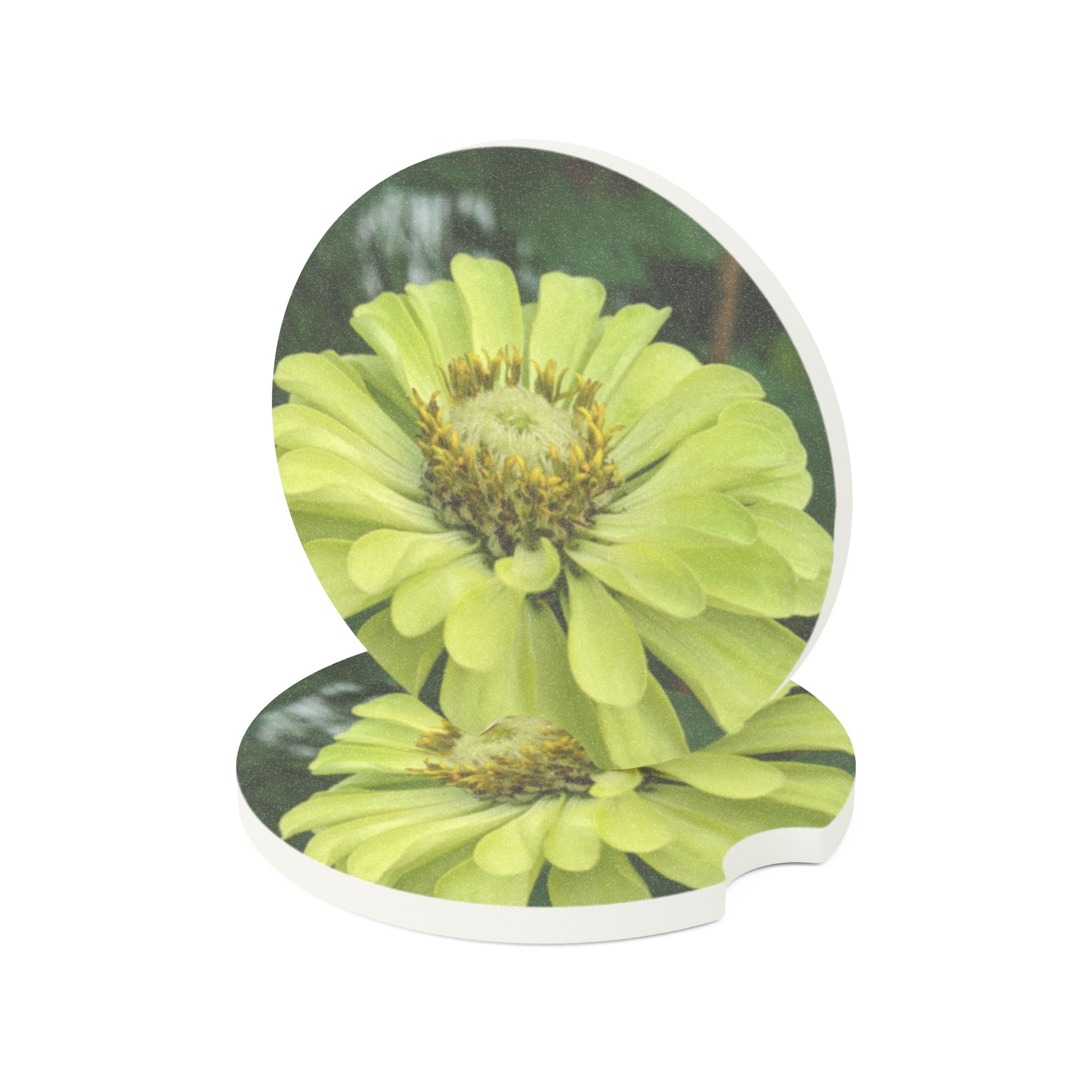 Yellow Zinnia Soapstone Car Coaster — Floral Drink Holder for Cupholders