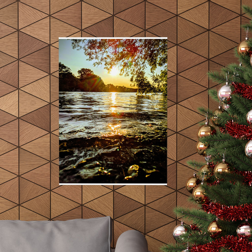 Matte Vertical Poster — Golden Lake Sunset Photography Print