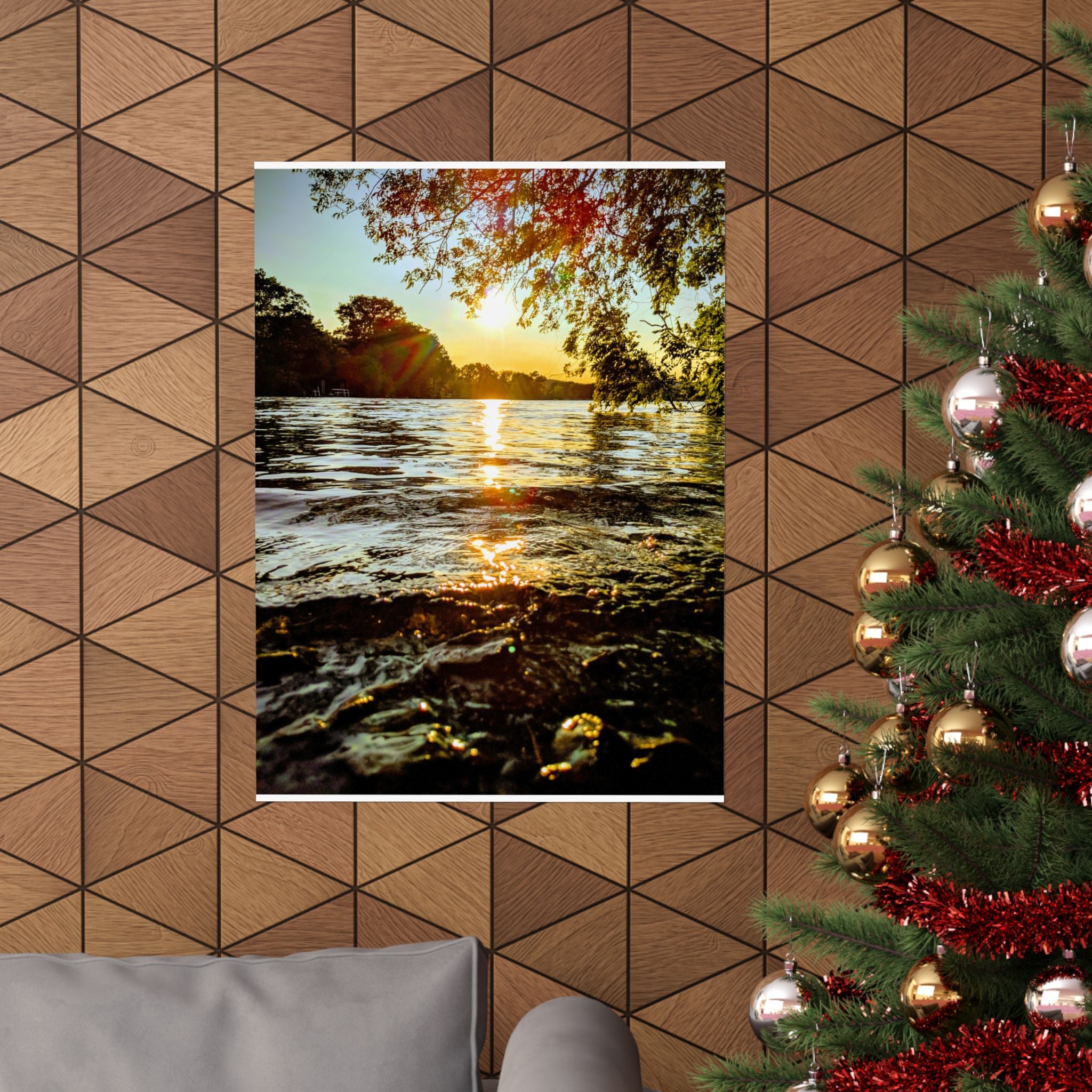 Matte Vertical Poster — Golden Lake Sunset Photography Print