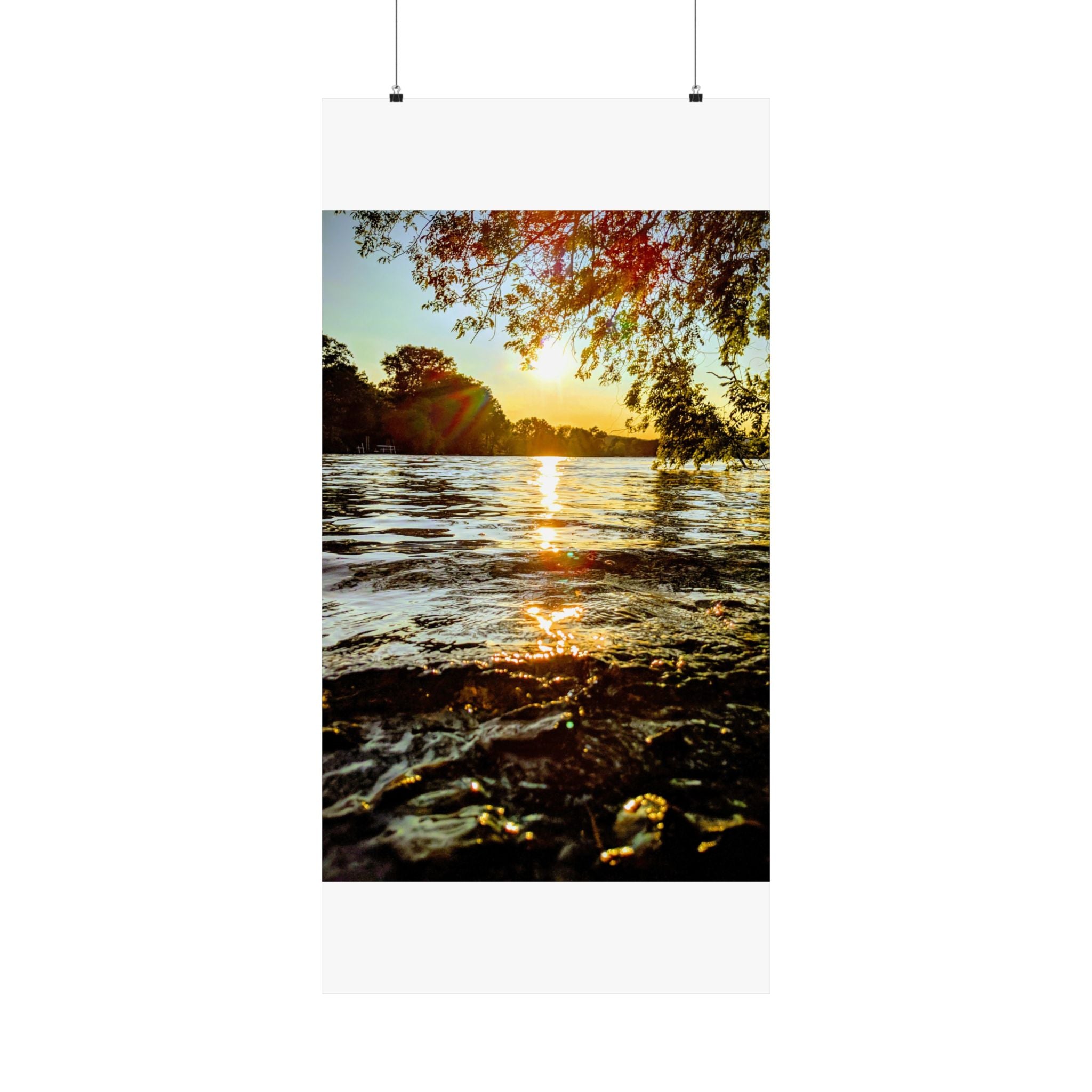 Matte Vertical Poster — Golden Lake Sunset Photography Print
