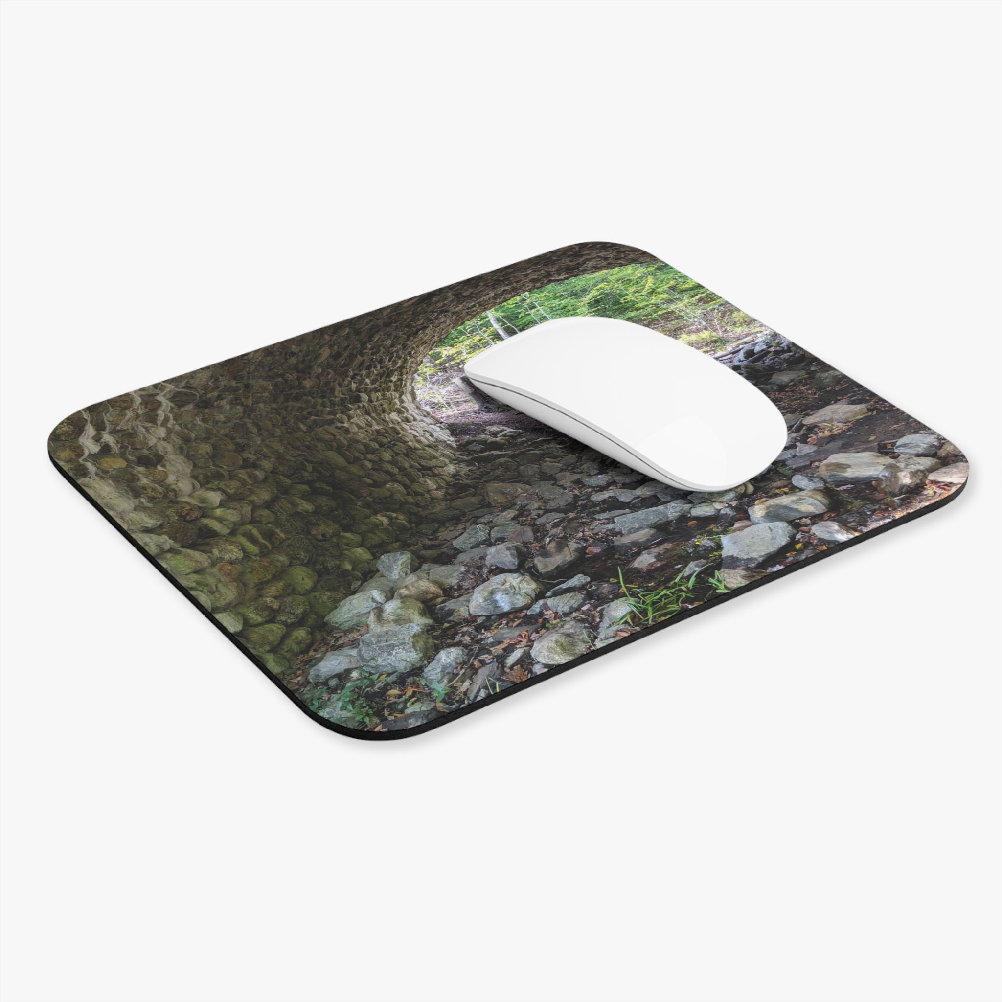 Stone Arch Trail Mouse Pad — Scenic Forest Bridge Desk Mat