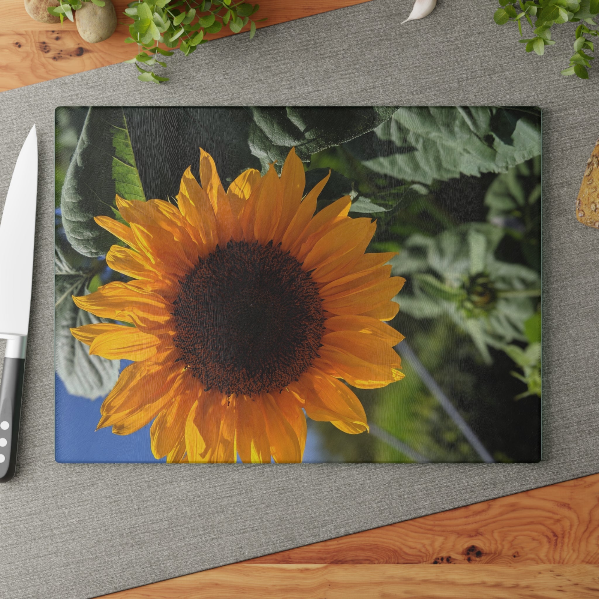 Sunflower Glass Cutting Board — Floral Kitchen Decor, Tempered Glass Chopping Board, Gardener Gift