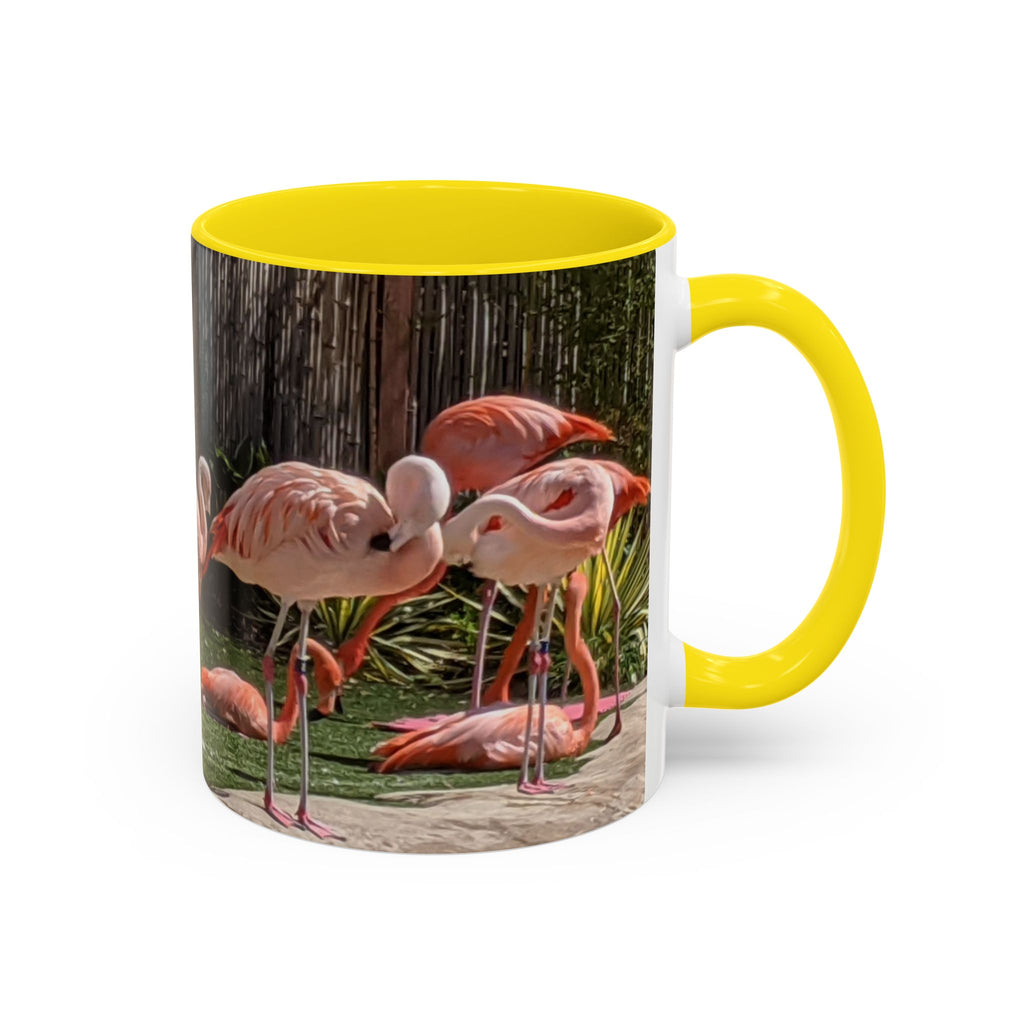 Flamingo Flock Accent Coffee Mug — Tropical Pink Bird Photo (11/15 oz)