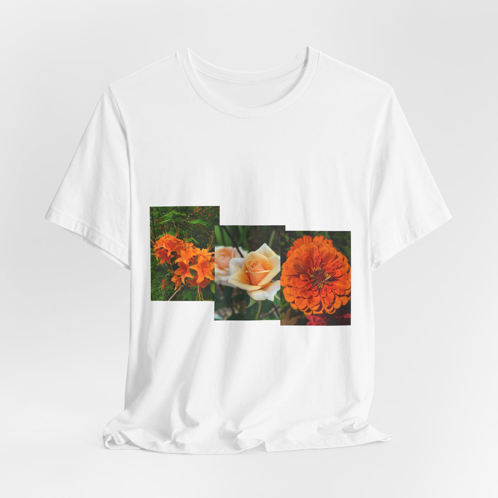 Floral Triptych Tee — Orange Rose & Marigold Graphic T-Shirt
