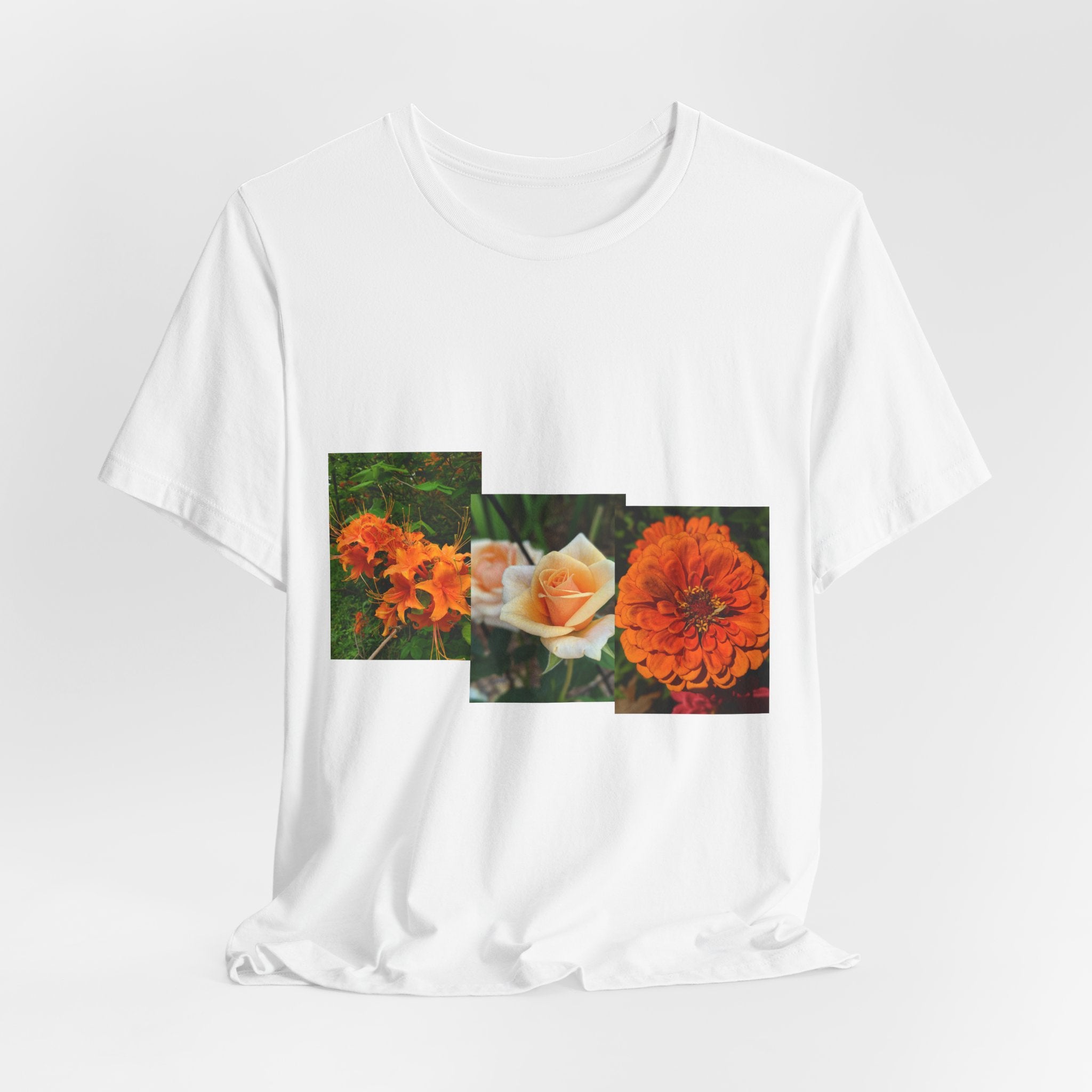 Floral Triptych Tee — Orange Rose & Marigold Graphic T-Shirt