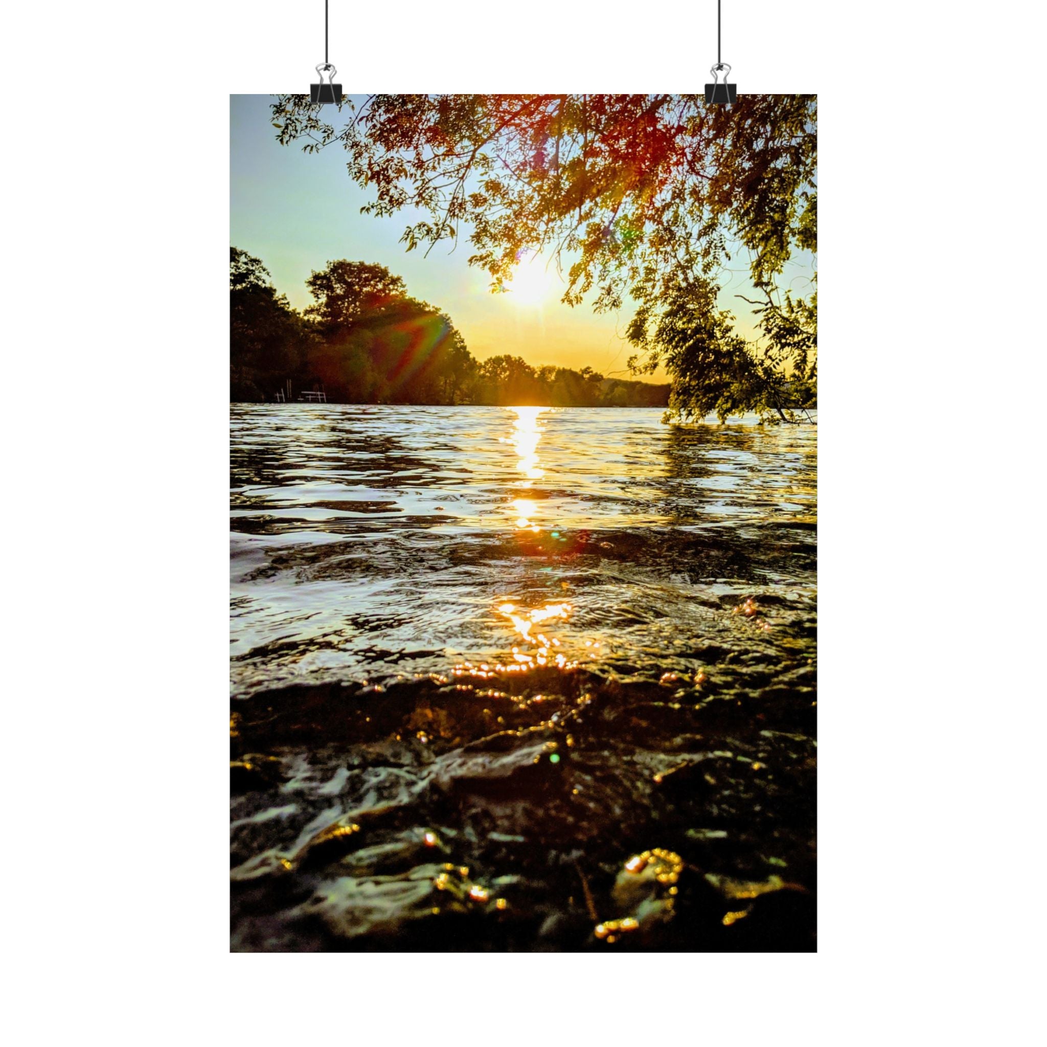 Matte Vertical Poster — Golden Lake Sunset Photography Print