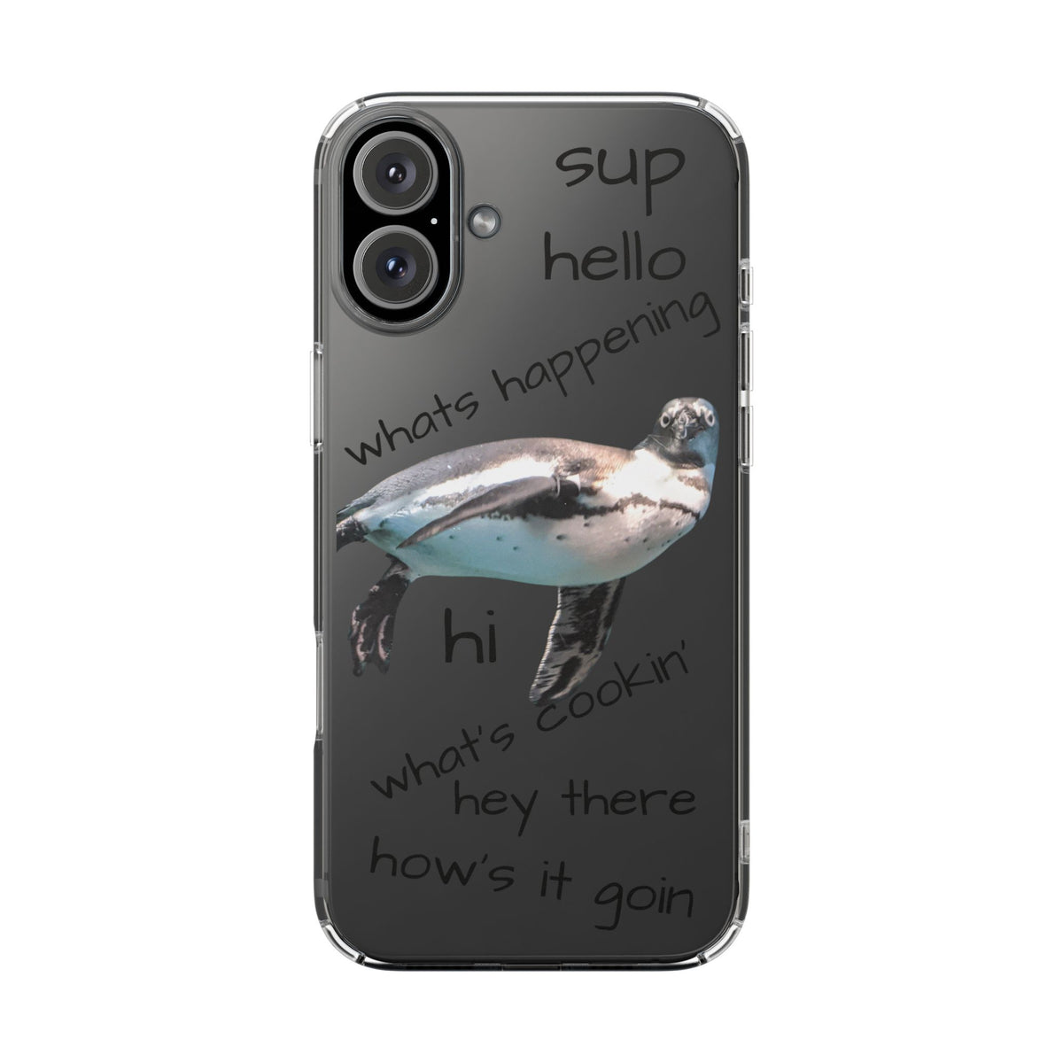 Clear Penguin iPhone Case — Cute Floating Penguin Wildlife Design, Impact-Resistant Clear Phone Cover, Bird Lover Gift
