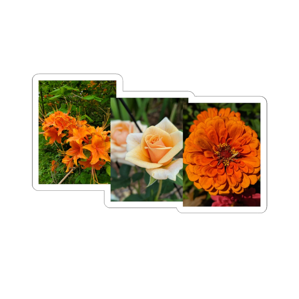 Orange Floral Kiss-Cut Sticker Pack — Rose, Zinnia & Lily Nature Photo Decals, Laptop Water Bottle Stickers