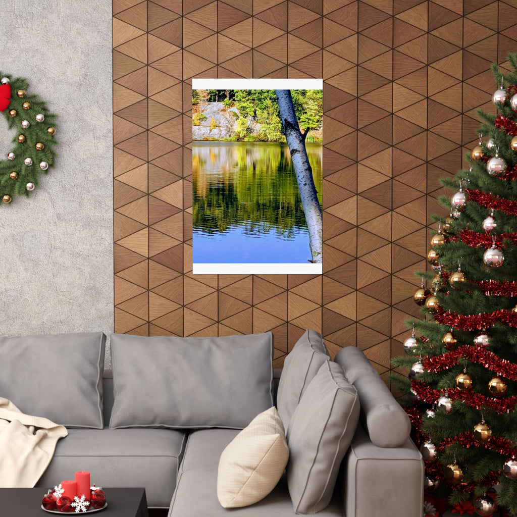 Birch Lake Reflection Matte Poster — Vertical Nature Wall Art