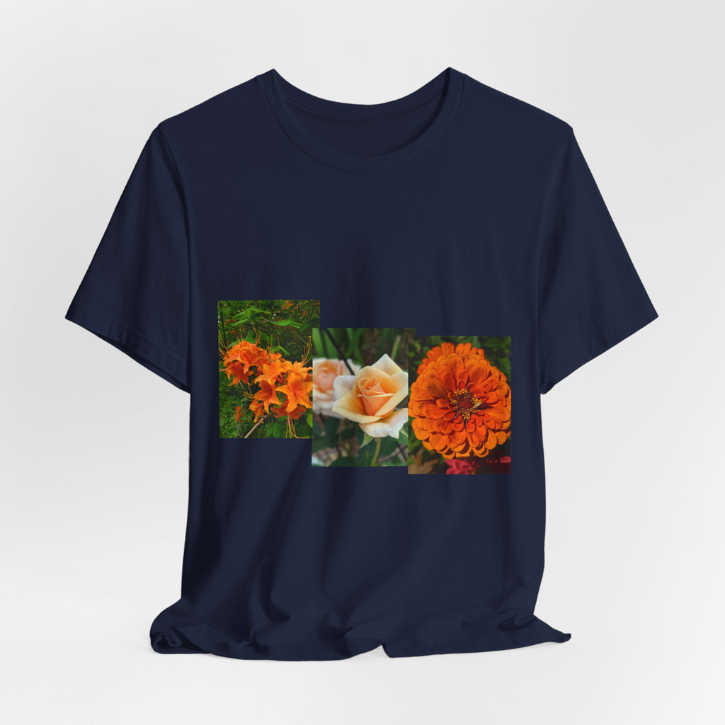 Floral Triptych Tee — Orange Rose & Marigold Graphic T-Shirt