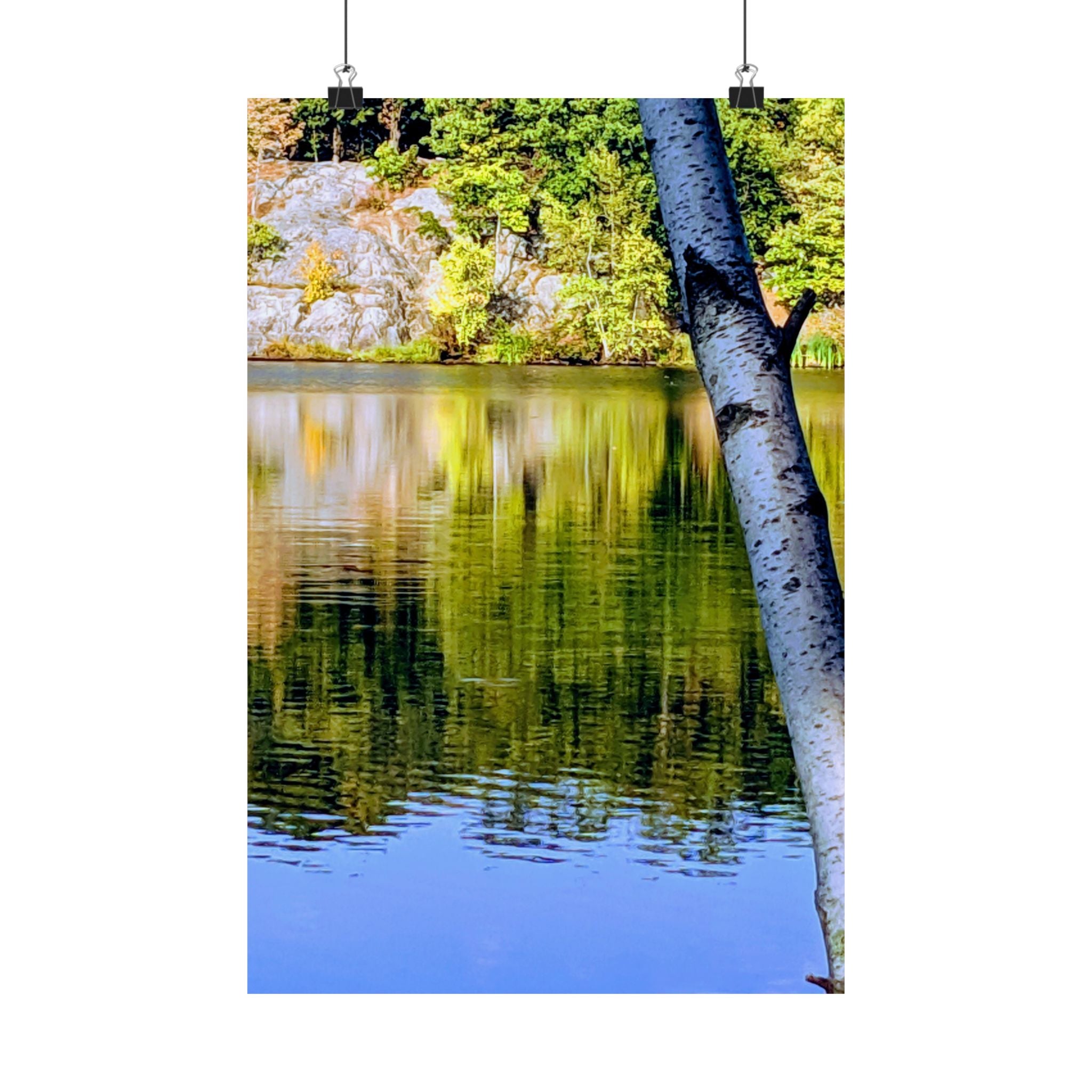 Birch Lake Reflection Matte Poster — Vertical Nature Wall Art