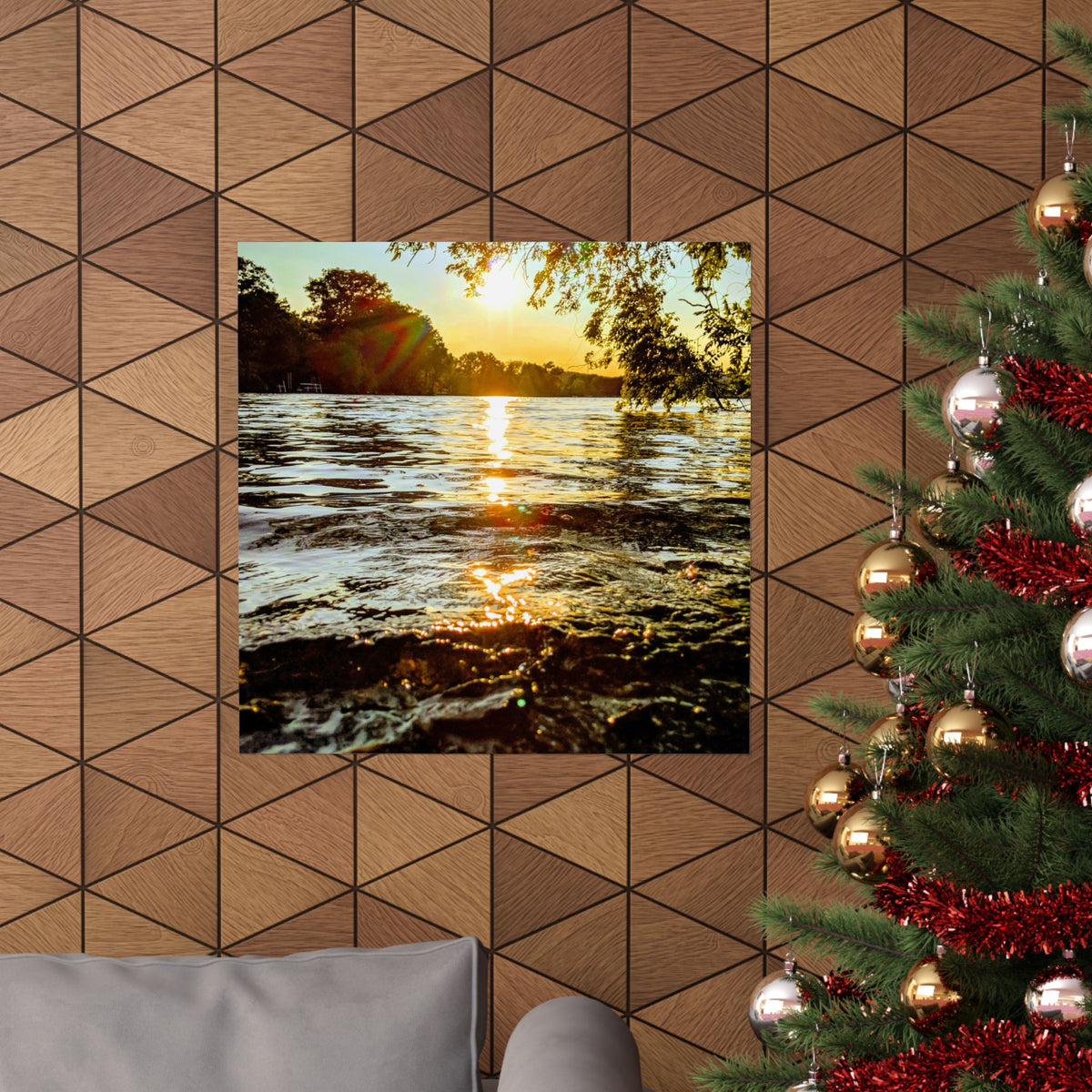 Golden Lake Sunset Matte Poster — Nature Photography Wall Art, Scenic Landscape Print, 46 Sizes