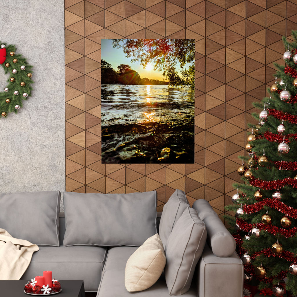Matte Vertical Poster — Golden Lake Sunset Photography Print