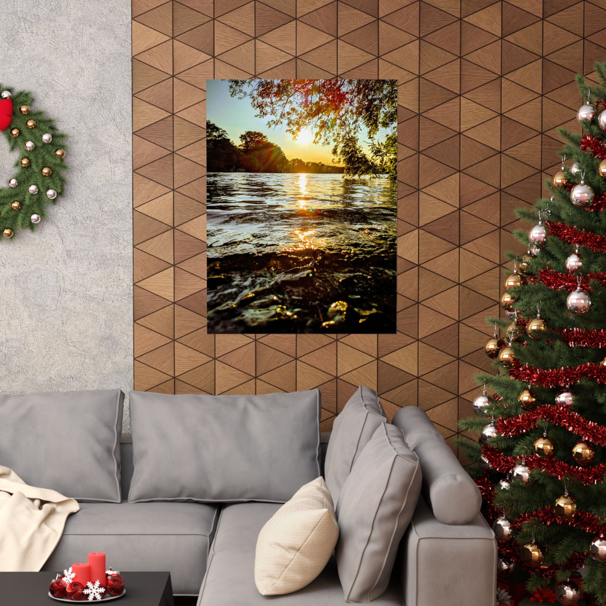 Matte Vertical Poster — Golden Lake Sunset Photography Print