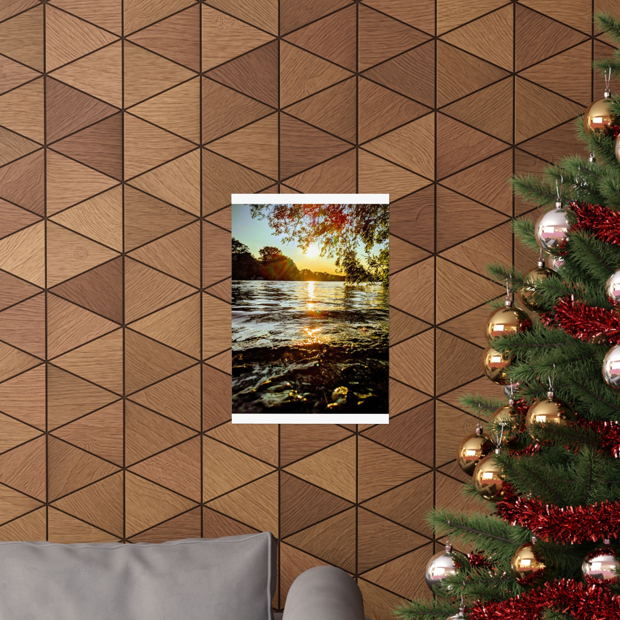 Matte Vertical Poster — Golden Lake Sunset Photography Print