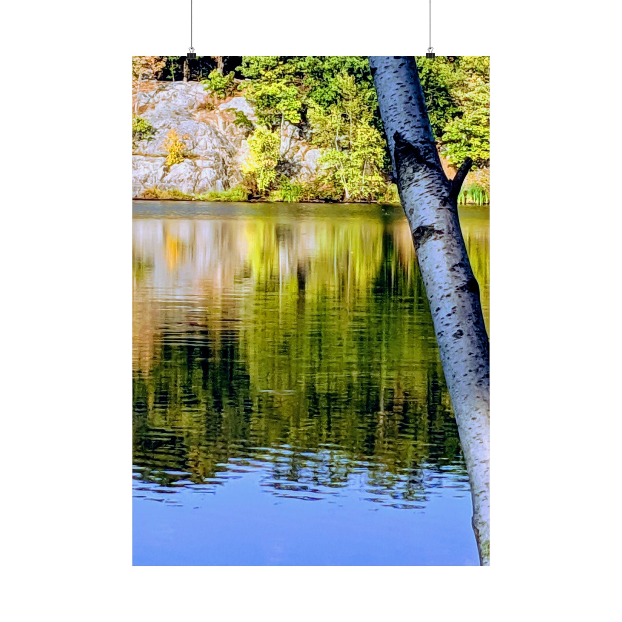 Birch Lake Reflection Matte Poster — Vertical Nature Wall Art