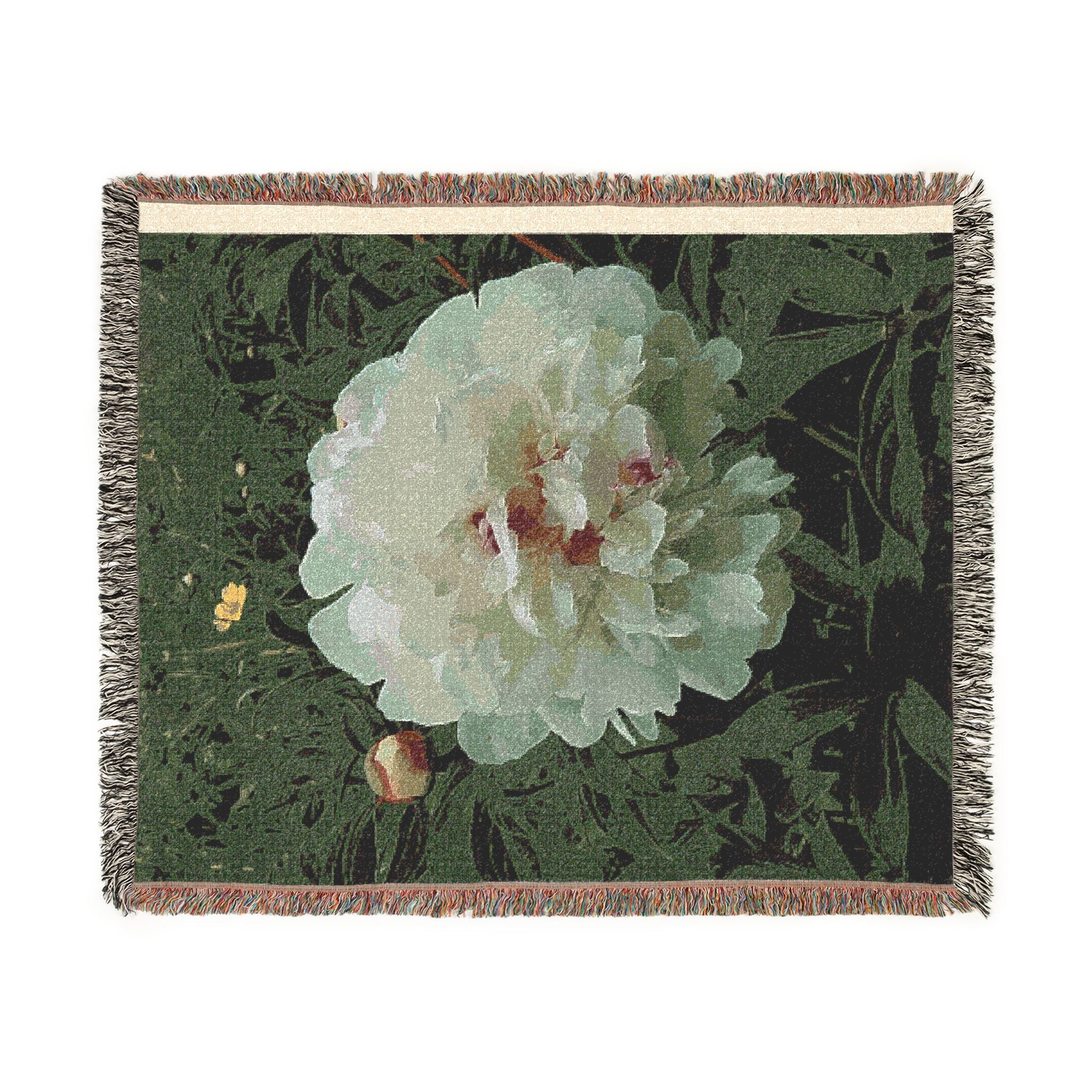 Peony Garden Woven Throw Blanket — Vintage Floral Nature Home Decor