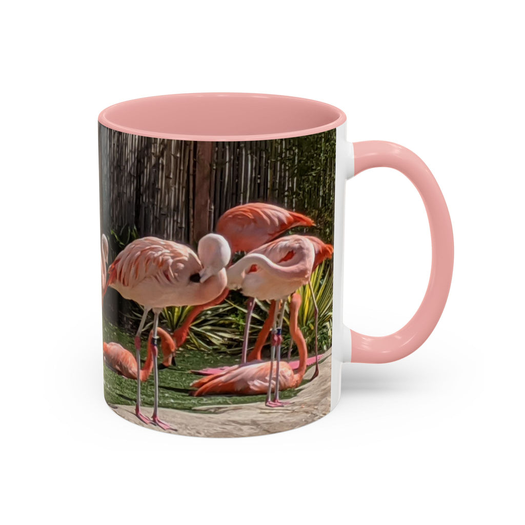 Flamingo Flock Accent Coffee Mug — Tropical Pink Bird Photo (11/15 oz)