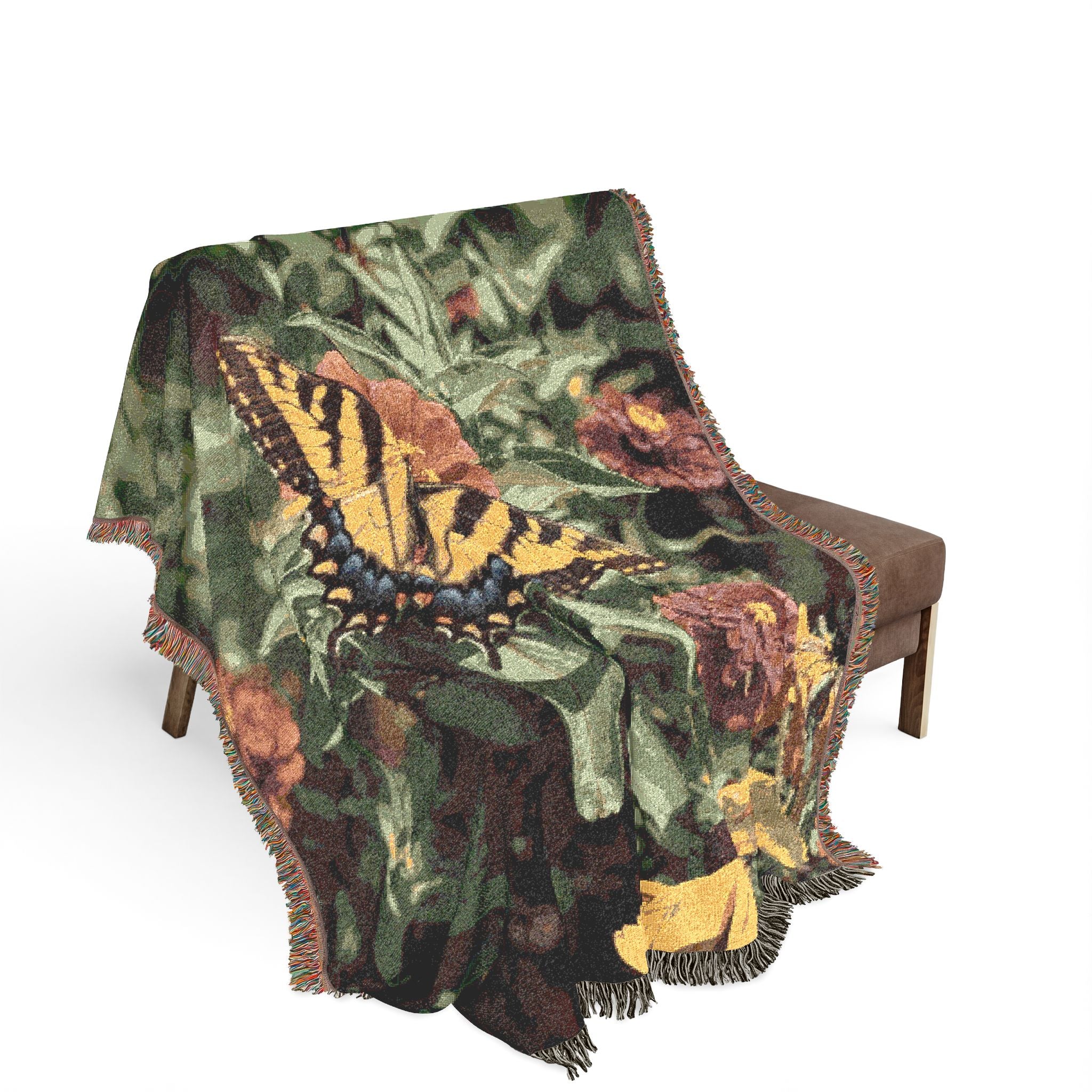 Butterfly Garden Woven Blanket — Vintage Floral Throw