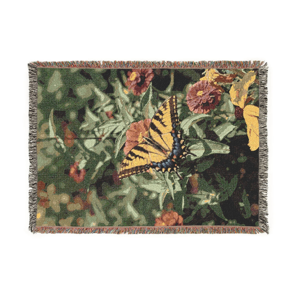Butterfly Garden Woven Throw Blanket — Floral Cotton Sofa Blanket, Nature Home Decor