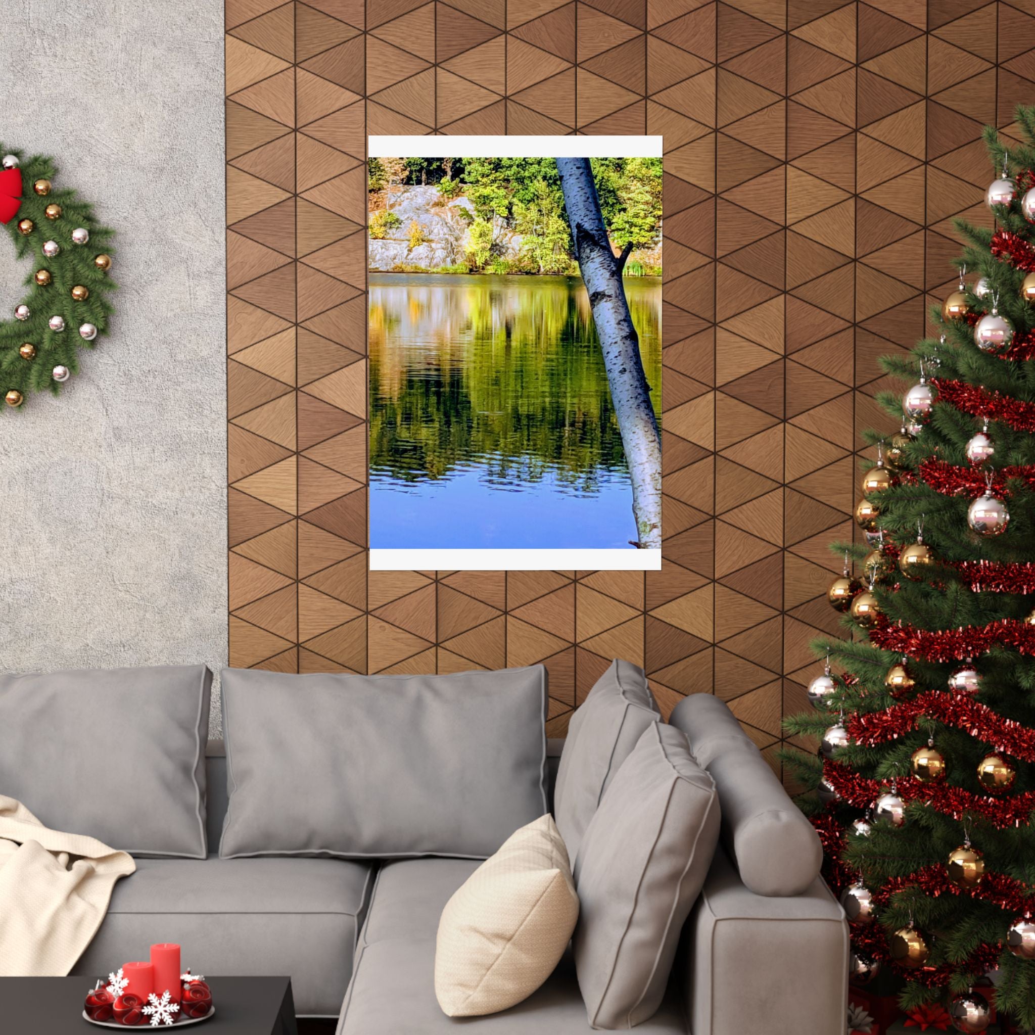 Birch Lake Reflection Matte Poster — Vertical Nature Wall Art