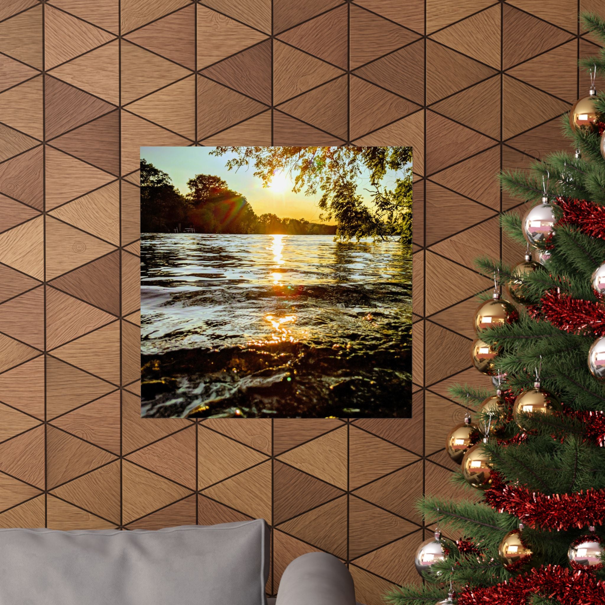 Matte Vertical Poster — Golden Lake Sunset Photography Print