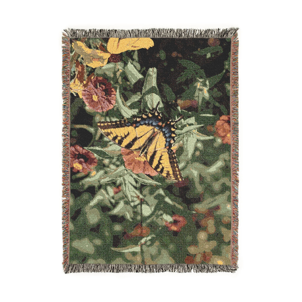 Butterfly Garden Woven Throw Blanket — Floral Cotton Sofa Blanket, Nature Home Decor