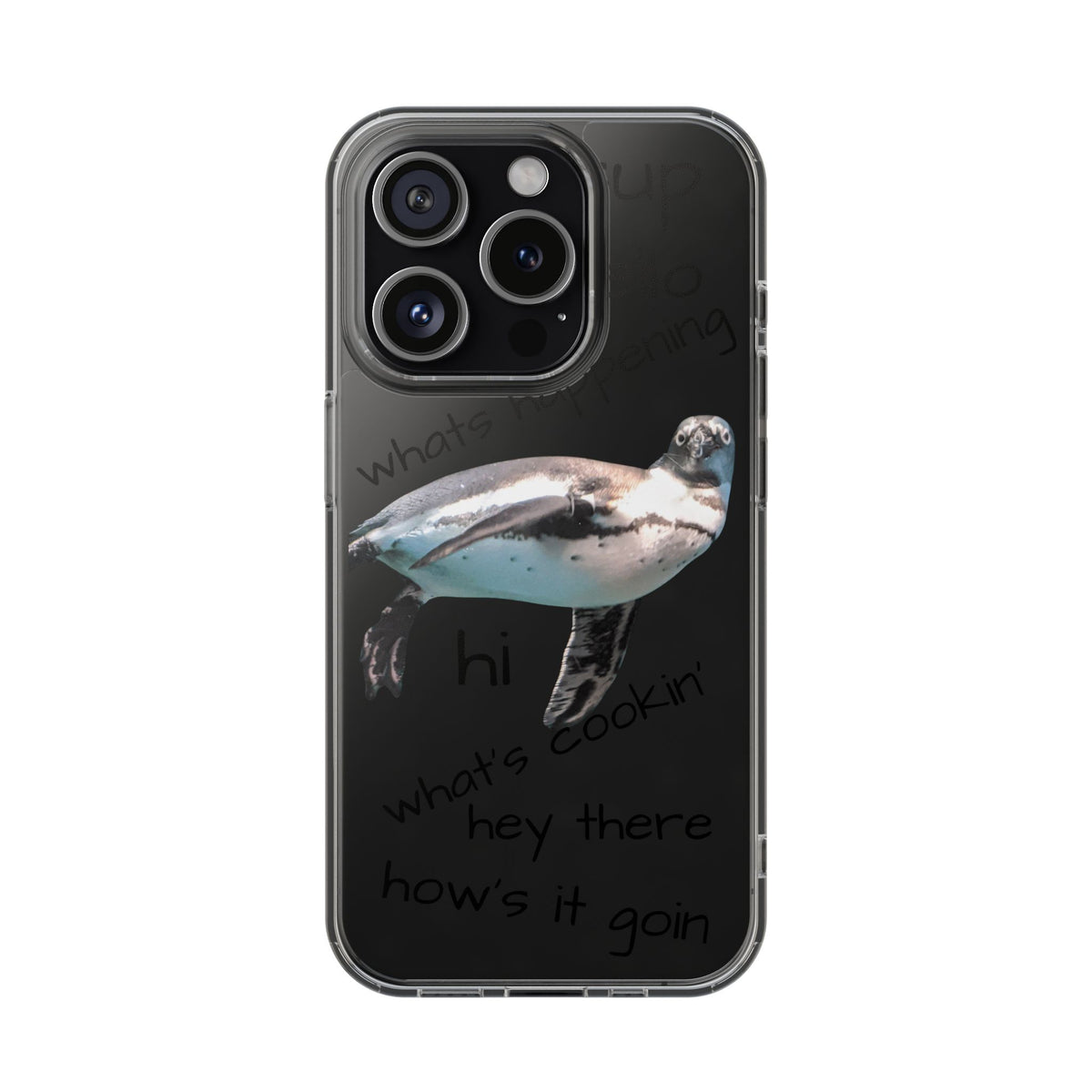 Clear Penguin iPhone Case — Cute Floating Penguin Wildlife Design, Impact-Resistant Clear Phone Cover, Bird Lover Gift
