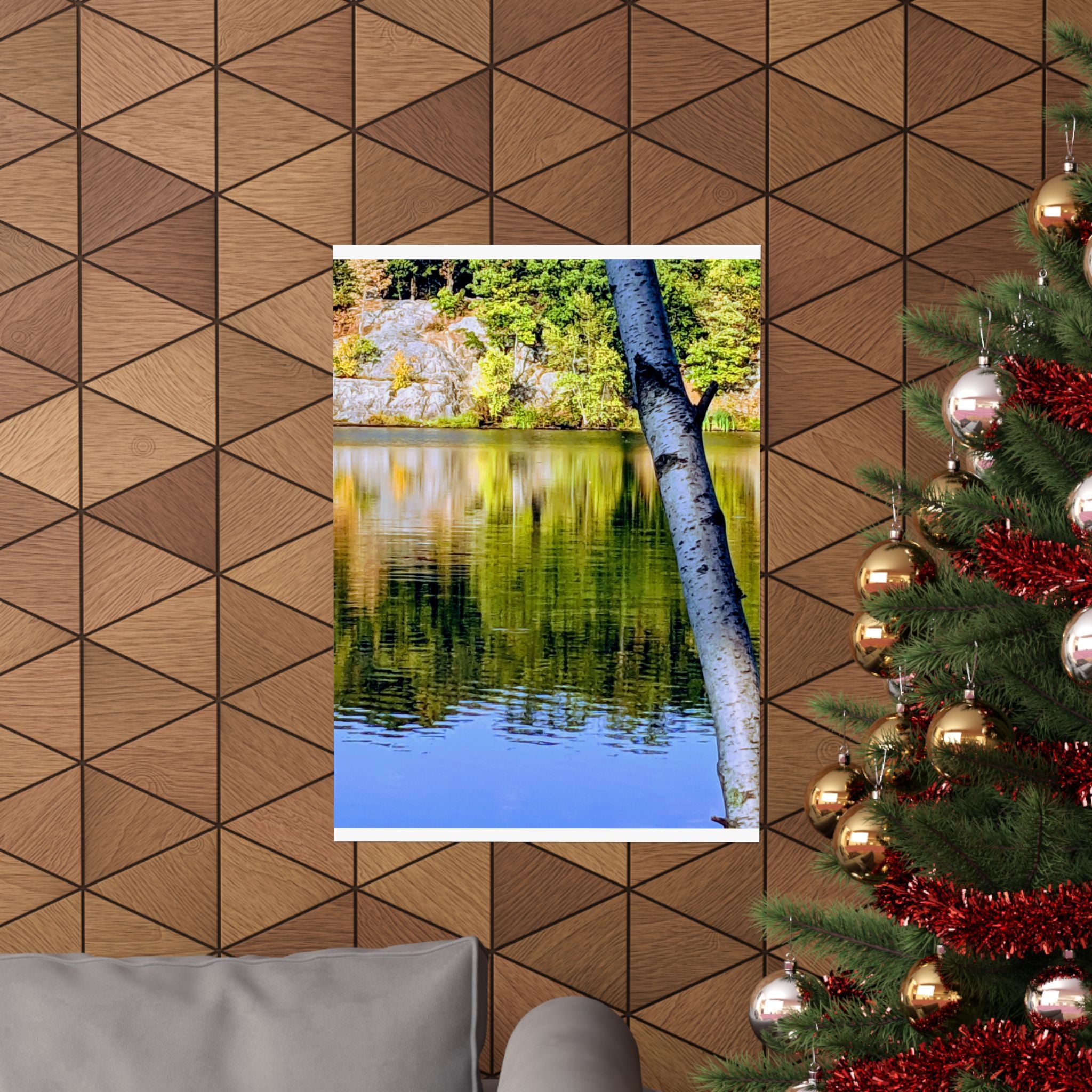 Birch Lake Reflection Matte Poster — Vertical Nature Wall Art
