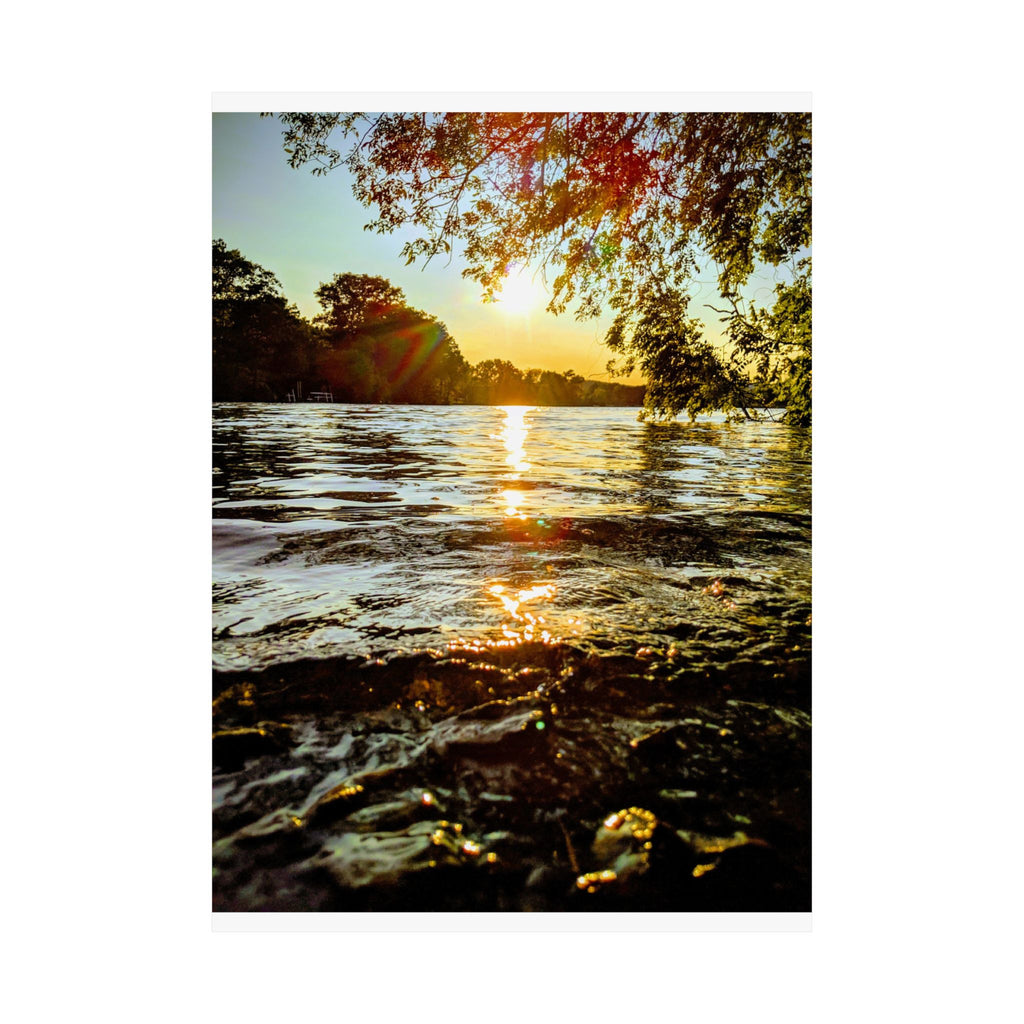 Matte Vertical Poster — Golden Lake Sunset Photography Print
