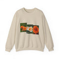 Orange Marigold & Rose Floral Patchwork Crewneck Sweatshirt — Botanical Garden Graphic Pullover, Flower Lover Gift