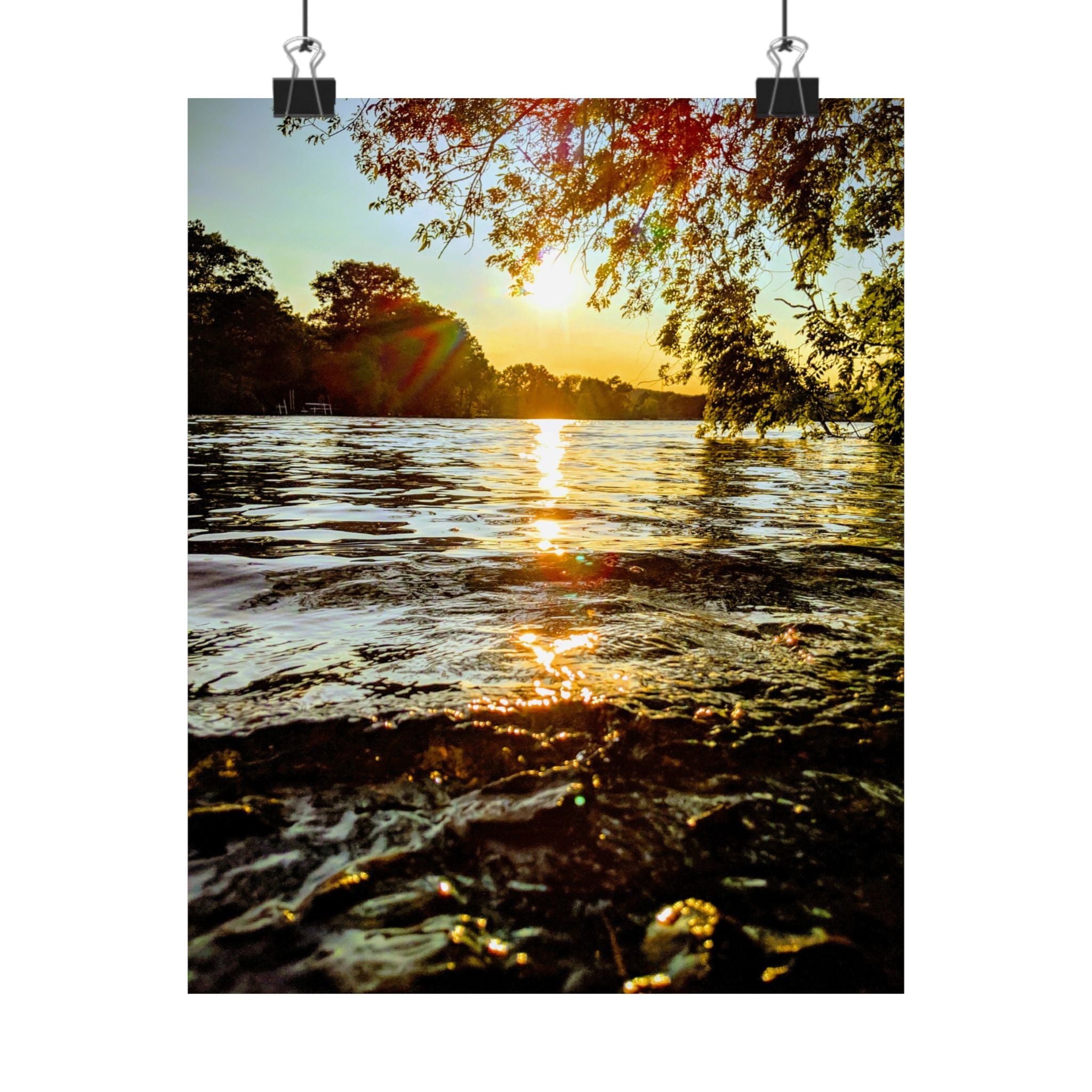 Matte Vertical Poster — Golden Lake Sunset Photography Print