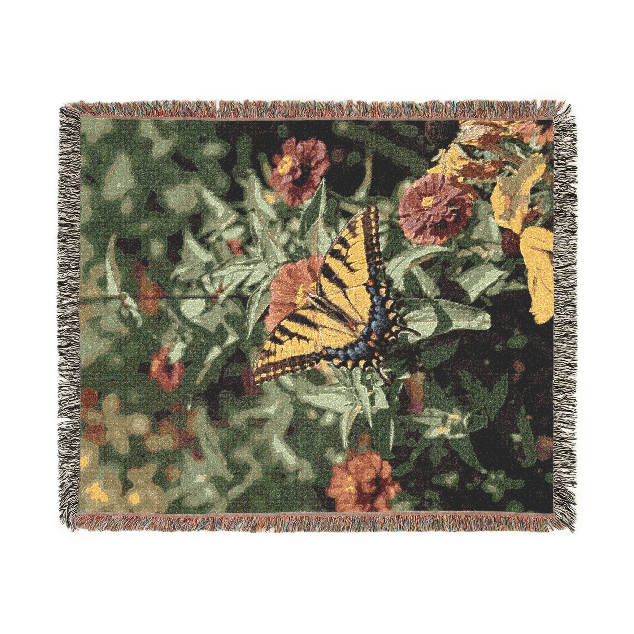 Butterfly Garden Woven Blanket — Vintage Floral Throw