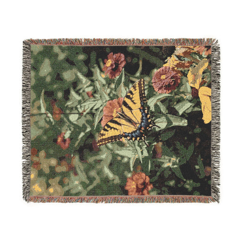 Butterfly Garden Woven Blanket — Vintage Floral Throw