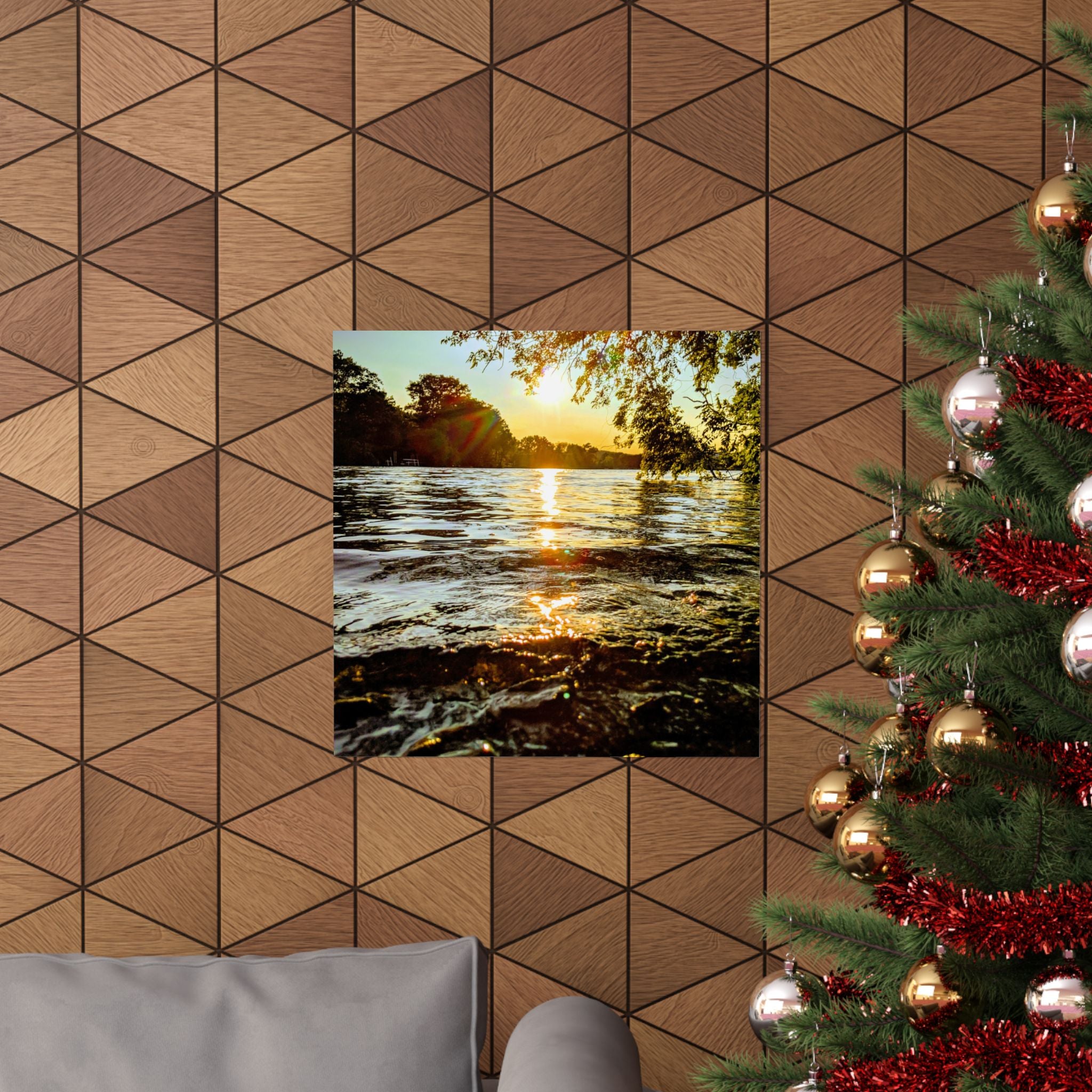 Matte Vertical Poster — Golden Lake Sunset Photography Print