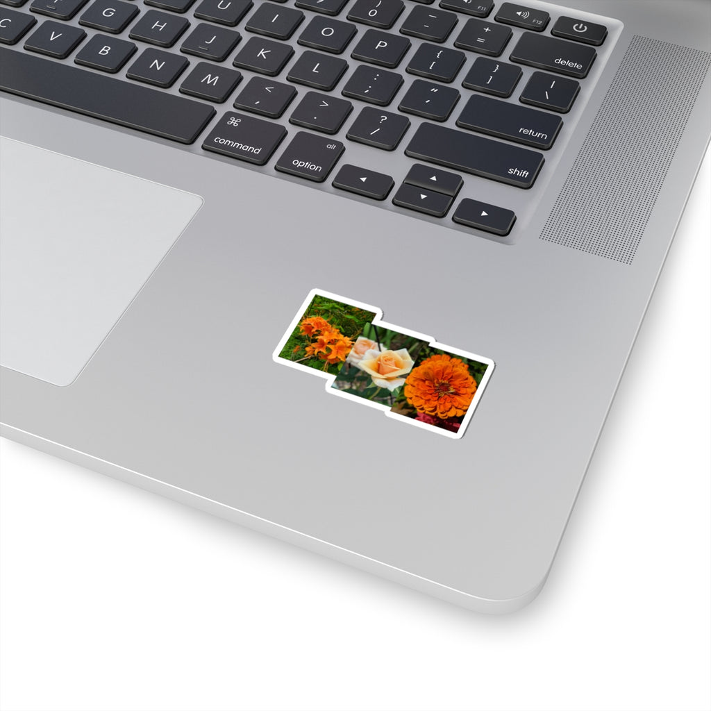 Orange Floral Kiss-Cut Sticker Pack — Rose, Zinnia & Lily Laptop Decal
