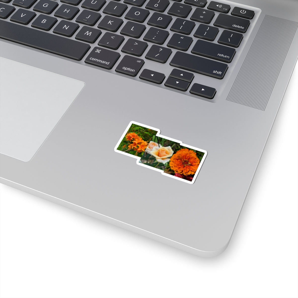 Orange Floral Kiss-Cut Sticker Pack — Rose, Zinnia & Lily Laptop Decal