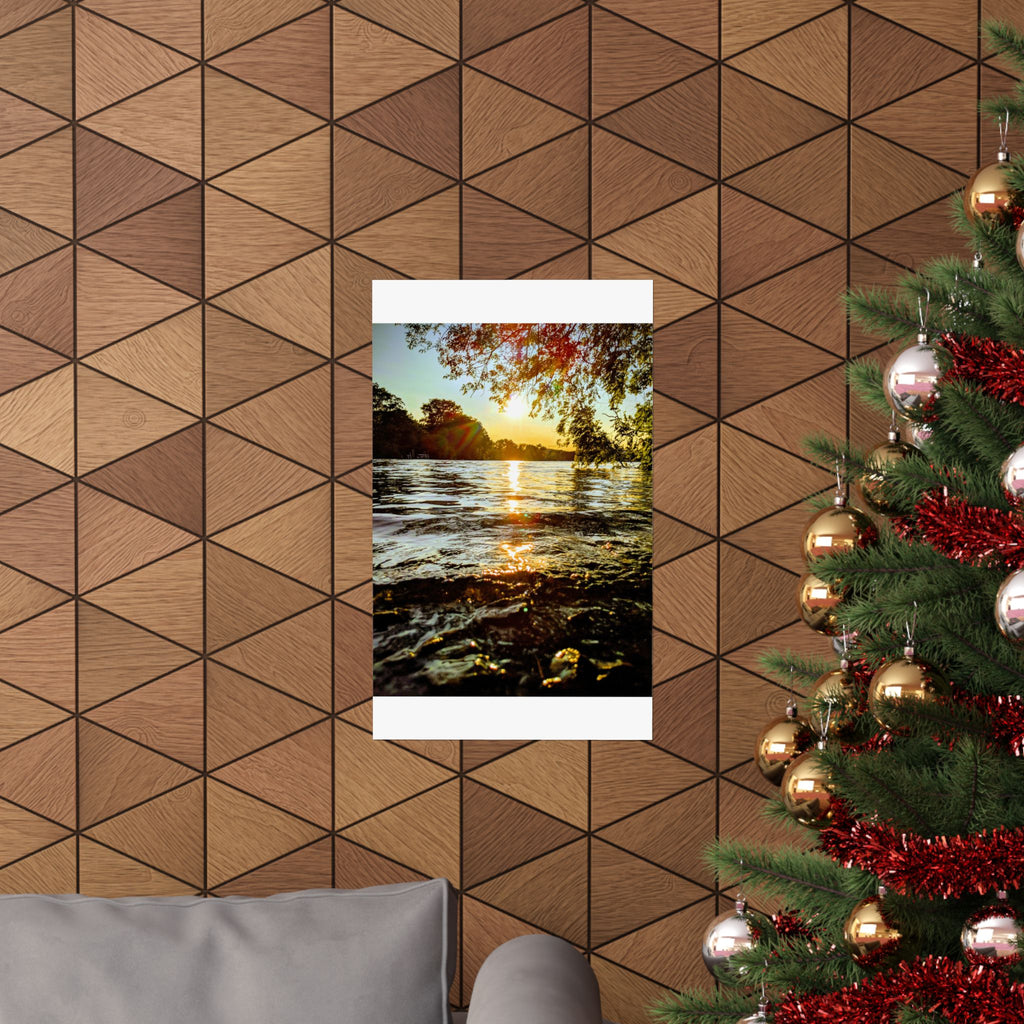 Matte Vertical Poster — Golden Lake Sunset Photography Print