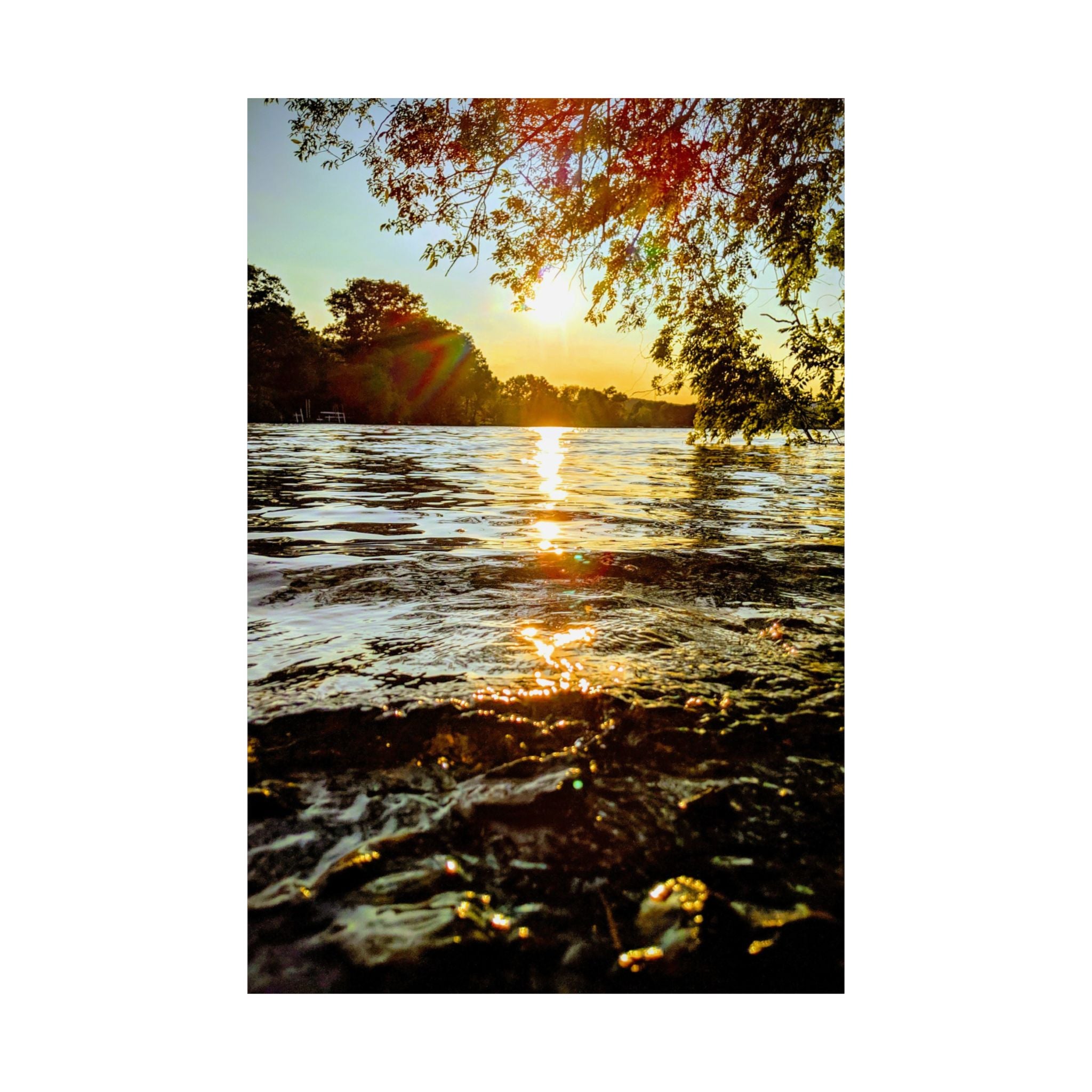 Matte Vertical Poster — Golden Lake Sunset Photography Print