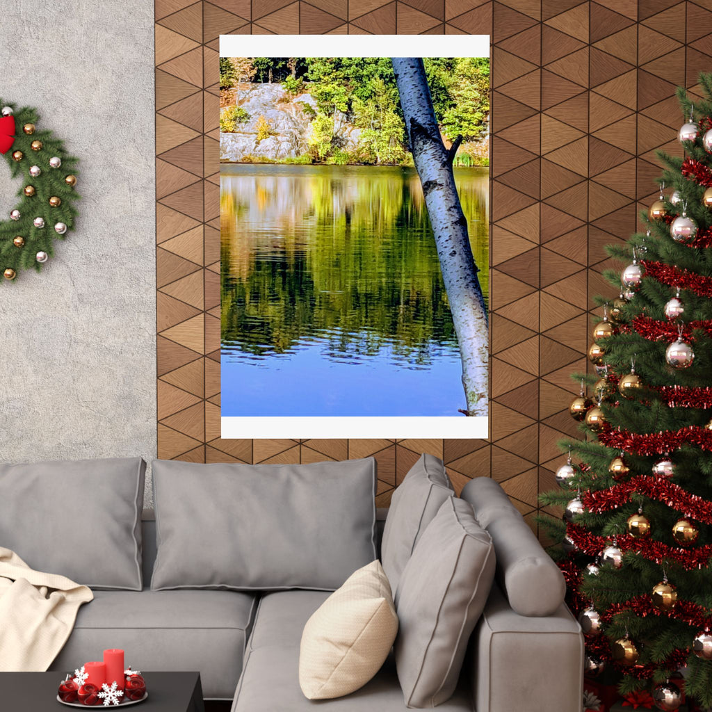 Birch Lake Reflection Matte Poster — Vertical Nature Wall Art