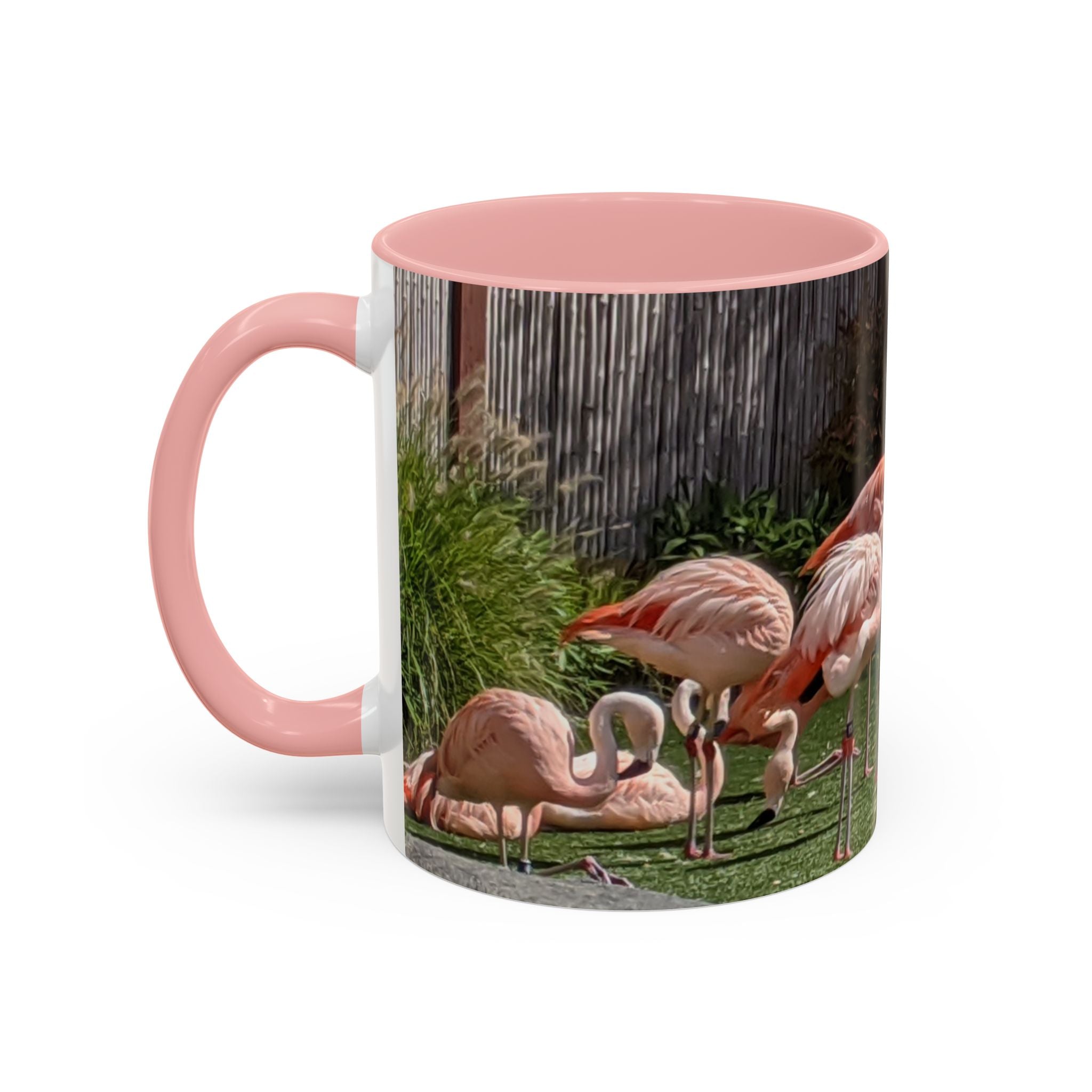 Flamingo Flock Accent Coffee Mug — Tropical Pink Bird Photo (11/15 oz)
