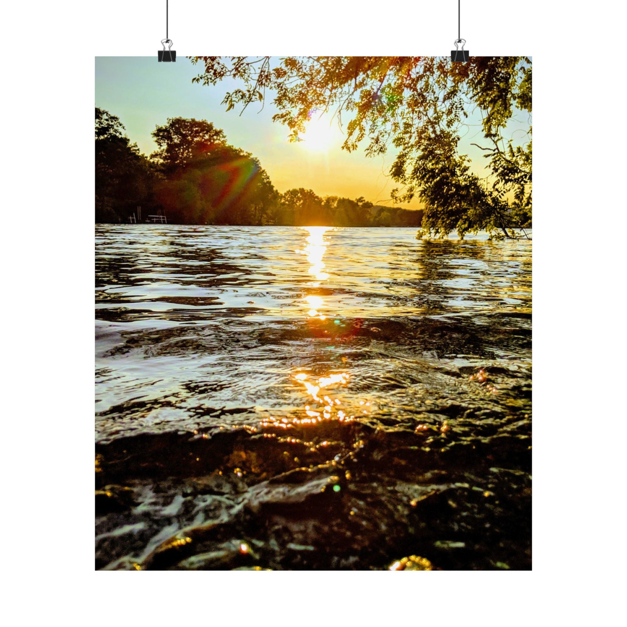 Matte Vertical Poster — Golden Lake Sunset Photography Print